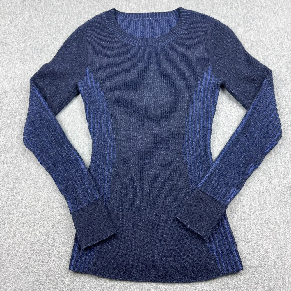 Lululemon Sweater Womens 2 Blue Feeling Balanced Knit Pullover Merino Wool Soft‎